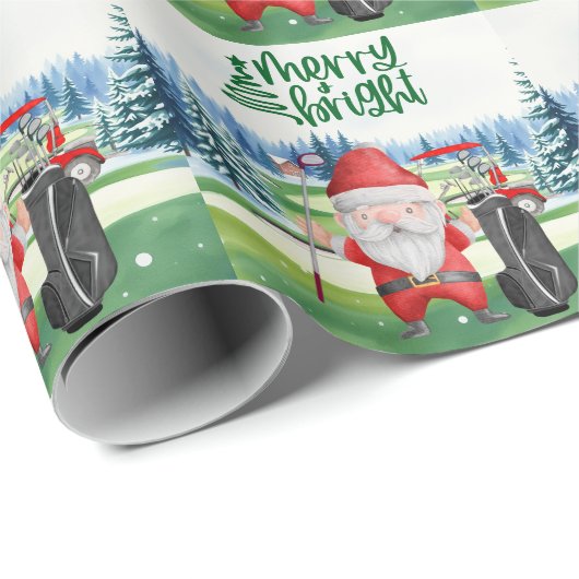 Papier Cadeau Golf Santa Claus Joyeux Noël sur Green (Coin rond)