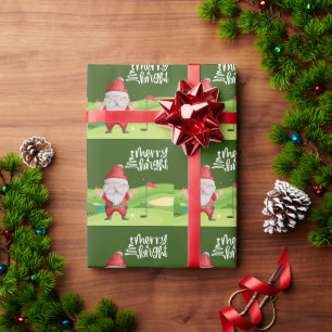 Papier Cadeau Golf Santa Claus Joyeux Noël sur Green