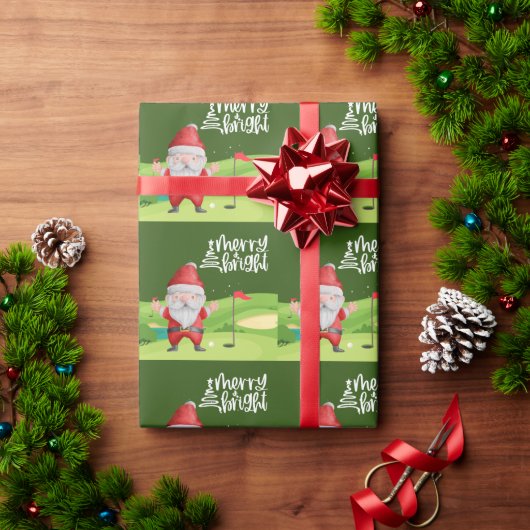 Papier Cadeau Golf Santa Claus Joyeux Noël sur Green (Cadeau de vacances)