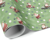 Papier Cadeau Golfing Père Noël sur Dollar Bill Green (Coin rond)