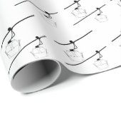 Papier Cadeau Gondolas noirs et blancs avec skis (Coin rond)