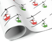 Papier Cadeau Gondolas rouges et verts avec skis (Coin rond)