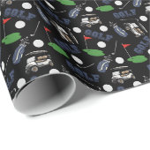 Papier Cadeau Gone Golfing sur Black (Coin rond)