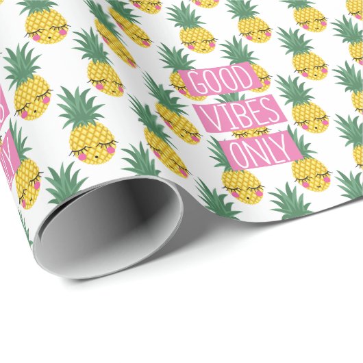 Papier Cadeau Good Vibes Pineapples Motif d'été (Coin rond)