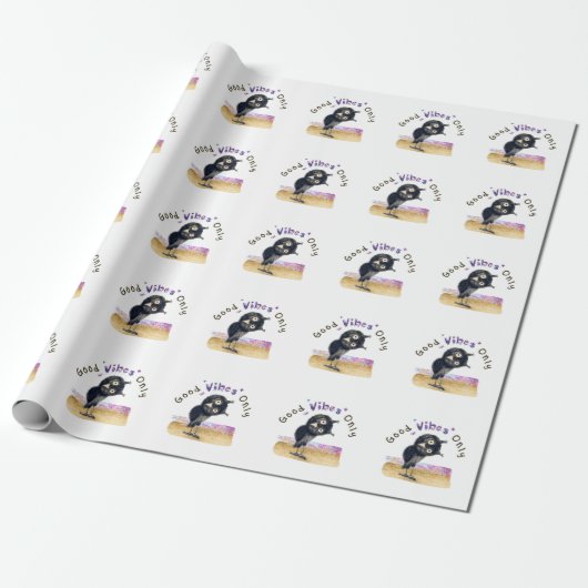 Papier Cadeau Good Vibes seulement avec Chouette curieuse (Déroulé)