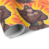 Papier Cadeau Gorilla Bodybuilder Weight Lifter Pop Art Cartoon (Coin rond)