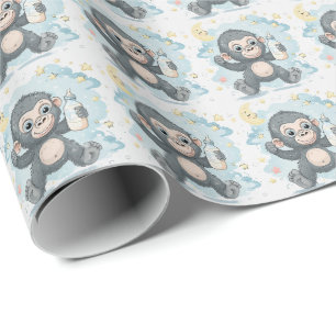 Papier Cadeau Gorilla Cute Baby Pastel Motif d'aquarelle