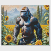 Papier Cadeau Gorille Ape Dans Un Champ De Tournesol (Plat)