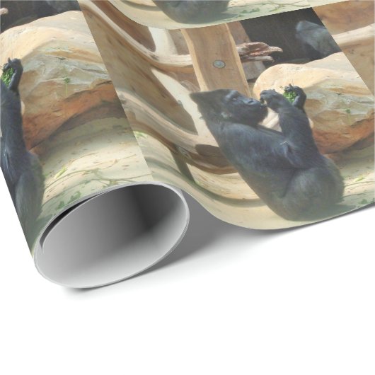 Papier Cadeau Gorille mangeant son déjeuner, Animal, Faune, Ape (Coin rond)