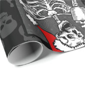 Papier Cadeau goth black christmas skull coffee skeleton red (Coin rond)