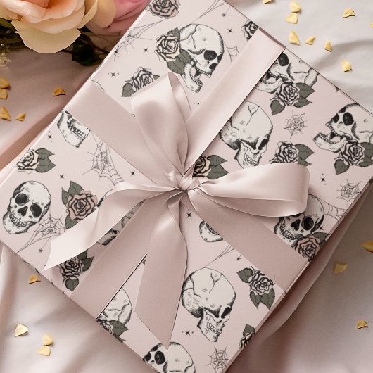 Papier Cadeau Goth Blush Pull rose et Fleurs Halloween
