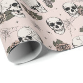 Papier Cadeau Goth Blush Pull rose et Fleurs Halloween (Coin rond)