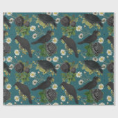 Papier Cadeau Goth Crows et Roses noirs Profond Turquoise Motif (Plat)