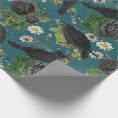 Papier Cadeau Goth Crows et Roses noirs Profond Turquoise Motif (Coin)