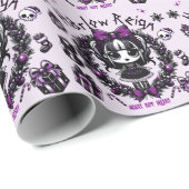 Papier Cadeau Goth fille mignonne violet et noir Noël gothique (Coin rond)
