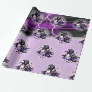 Papier Cadeau Goth Purple Black Halloween Baby shower d'événemen