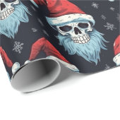 Papier Cadeau Goth Santa Hat Beard Crâne Motif de Noël (Coin rond)