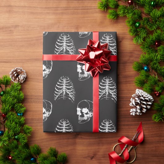 Papier Cadeau Goth Skull squelette noir papier d'emballage  (Cadeau de vacances)