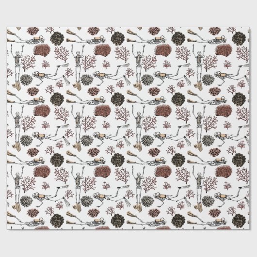 Papier Cadeau Goth White Scuba Diver Skeletons Natation (Plat)