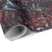 Papier Cadeau Gothic Black Cat & Dark Flowers Pattern  (Coin rond)