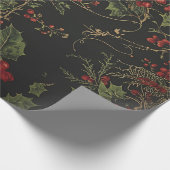 Papier Cadeau Gothic Holly Wrapping Paper |Dark Christmas Floral (Coin)