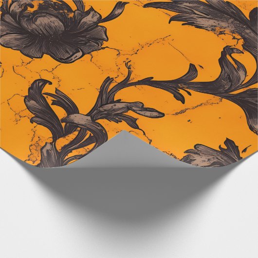 Papier Cadeau Gothic Orange Blossom Floral Wrapping Paper (Coin)