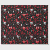 Papier Cadeau Gothic Red Hearts and Roses  (Plat)