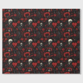 Papier Cadeau Gothic Red Hearts and Skulls (Plat)
