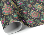 Papier Cadeau Gothic Stained Glass Christmas Ornament Wrapping  (Coin rond)