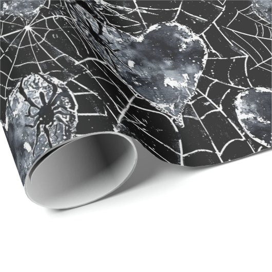 Papier Cadeau Gothique Amour Éffrayant Spider Web avec Coeurs (Coin rond)