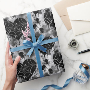 Papier Cadeau Gothique Amour Éffrayant Spider Web avec Coeurs
