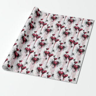 Papier Cadeau Gothique Amour Éffrayant Spider Web avec Coeurs