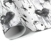 Papier Cadeau Gothique Amour Éffrayant Spider Web avec Coeurs (Coin rond)