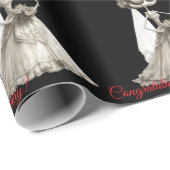 Papier Cadeau Gothique Black White Bride Texte rouge (Coin rond)