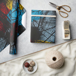 Papier Cadeau Gothique Bleu foncé Noir Rouge Jaune