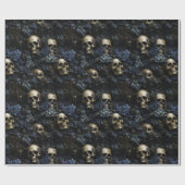 Papier Cadeau Gothique floral foncé Noir & Bleu Crânes Déplaisan (Plat)