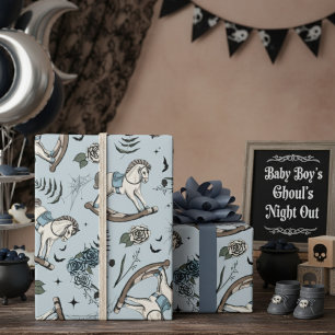 Papier Cadeau Gothique Floral Français Blue Rocking Horse Motif