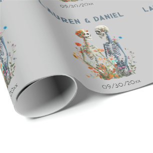 Papier Cadeau Gothique Floral Skeleton amants Noms Mariage