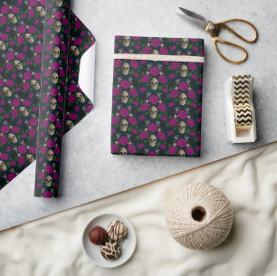 Papier Cadeau Gothique foncé Grungy Vins Roses Corbeau crâne ros