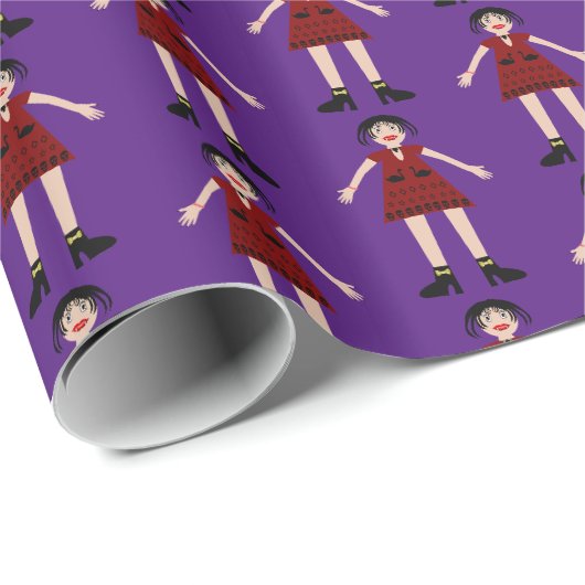 Papier Cadeau Gothique Halloween Vampire Lady Patterned (Coin rond)