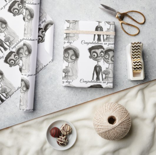 Papier Cadeau Gothique noir blanc marié et la chambre (Artisanat)