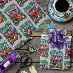 Papier Cadeau Gothique Violet Rouge Champignons Gothique