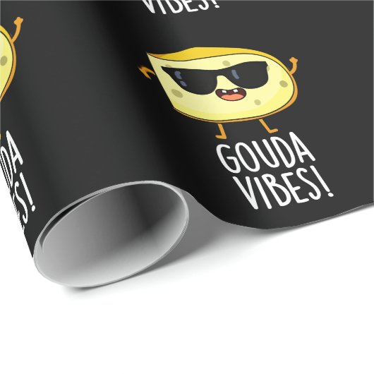 Papier Cadeau Gouda Vibes Funny Cheese Pun Dark BG (Coin rond)