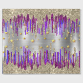 Papier Cadeau gouttes d'or à Parties scintillant violet blanc (Plat)