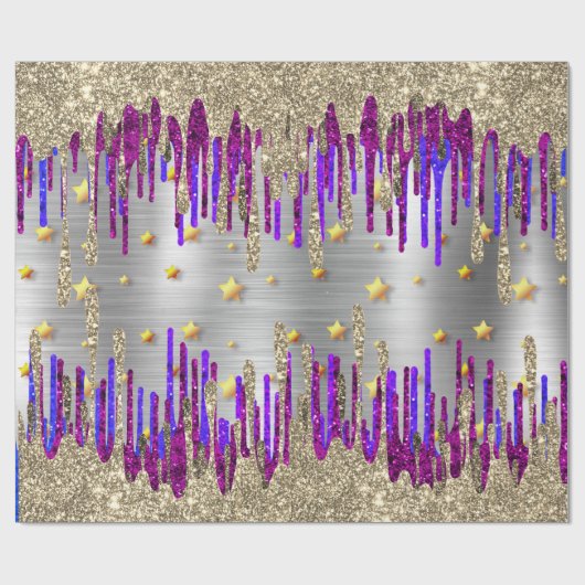 Papier Cadeau gouttes d'or à Parties scintillant violet blanc (Plat)