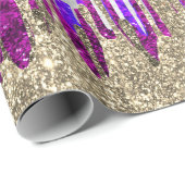 Papier Cadeau gouttes d'or à Parties scintillant violet blanc (Coin rond)