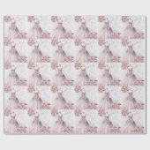 Papier Cadeau Gown nuptiale et beurquets botaniques rose (Plat)