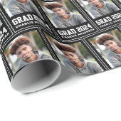 Papier Cadeau Grad année 2024 nom de la photo diplômée noir (Coin rond)