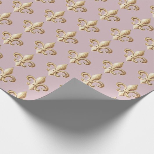 Papier Cadeau Gradient d'or ciselé Heraldique Fleur de lis Rose  (Coin)