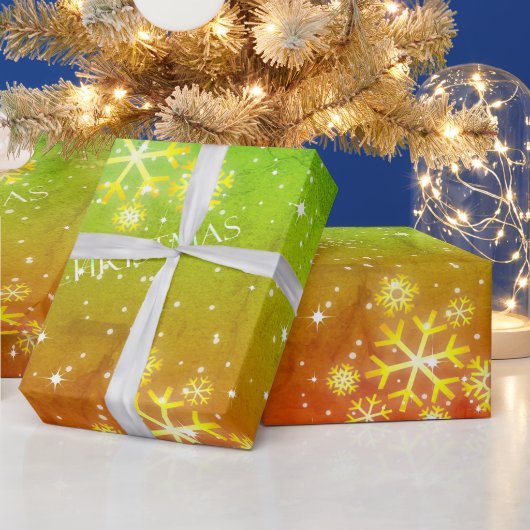 Papier Cadeau Gradient Grunge Irie avec des flocons de neige à N (Vacances)